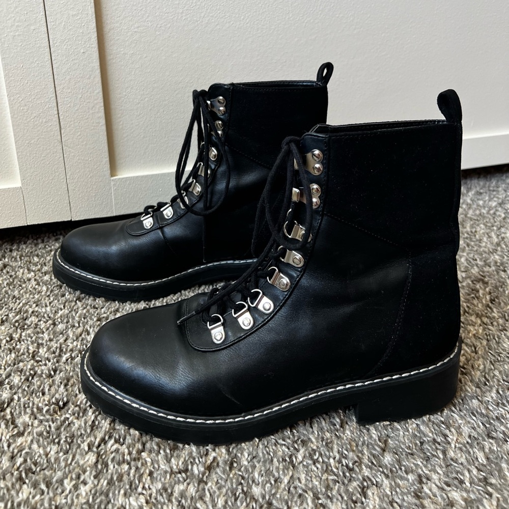 London Rebel ASOS Black Combat‎ Lace Up Boots Vegan Leather Size 8